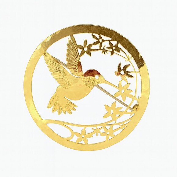 Wild Bryde Hummingbird Cut Out Brooch Gold Tone - Picture 5 of 5